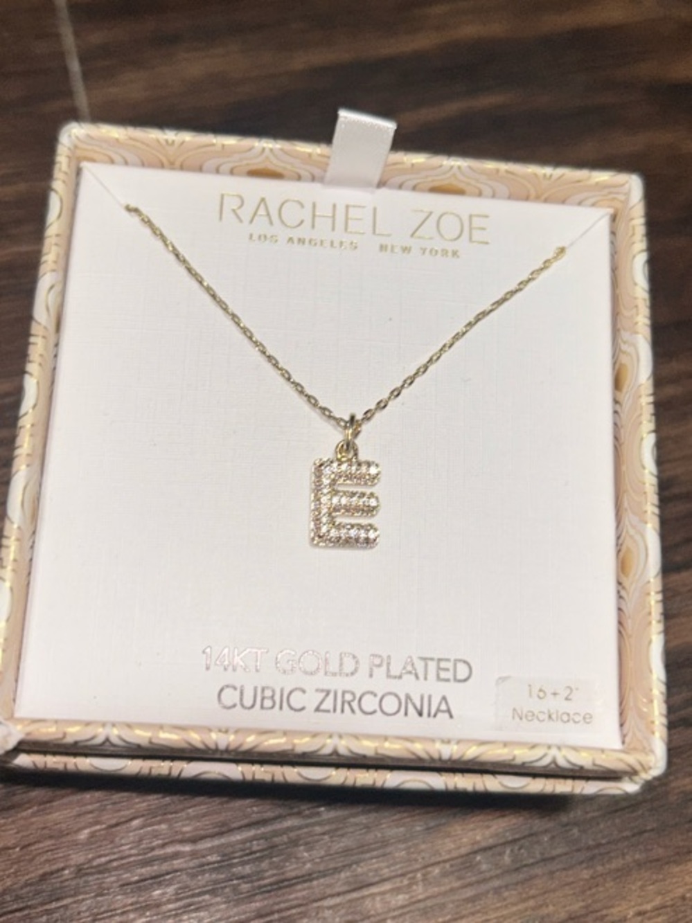 Rachel Zoe 14k Gold Plated Initial E Pendant Necklace with Sparkling CZ